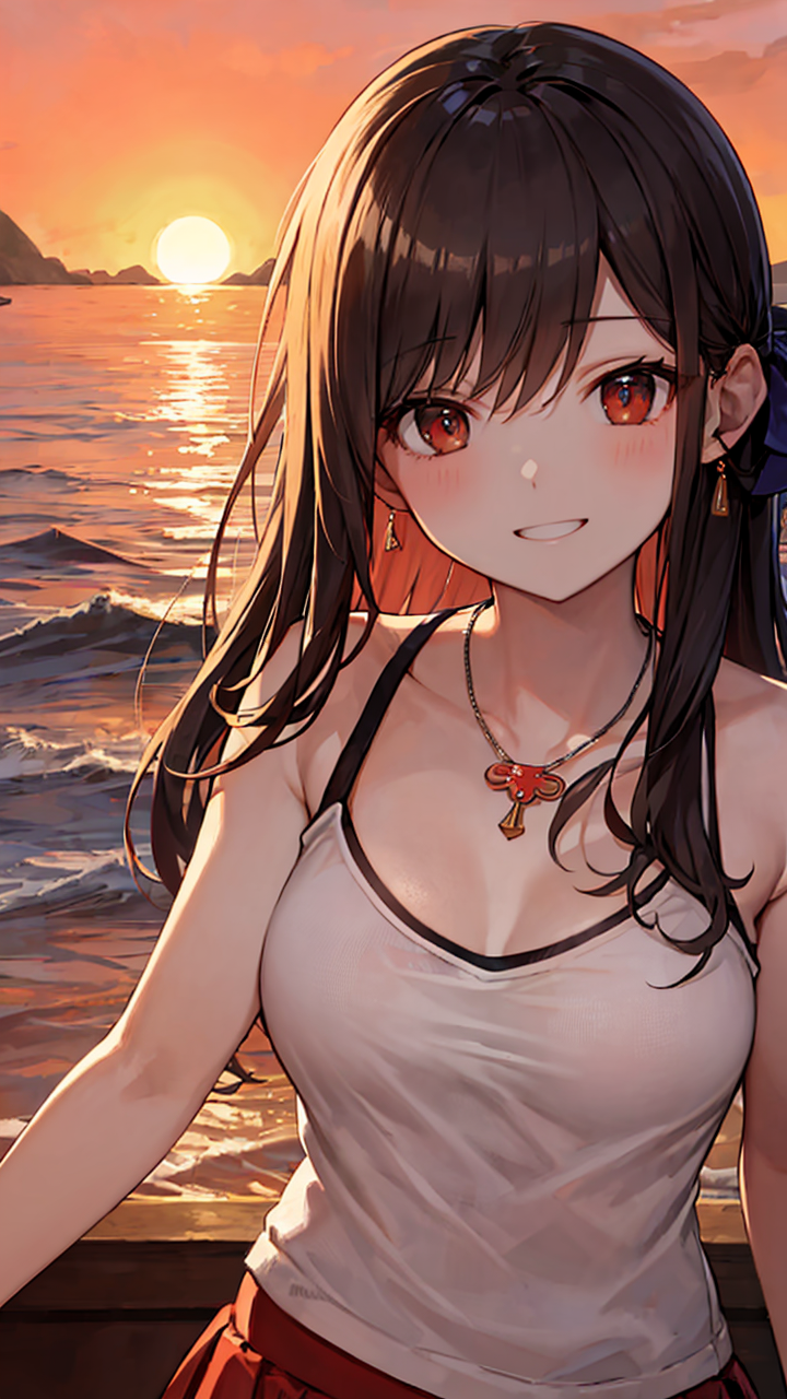 夏日靓妹身穿无袖背心和百褶半身