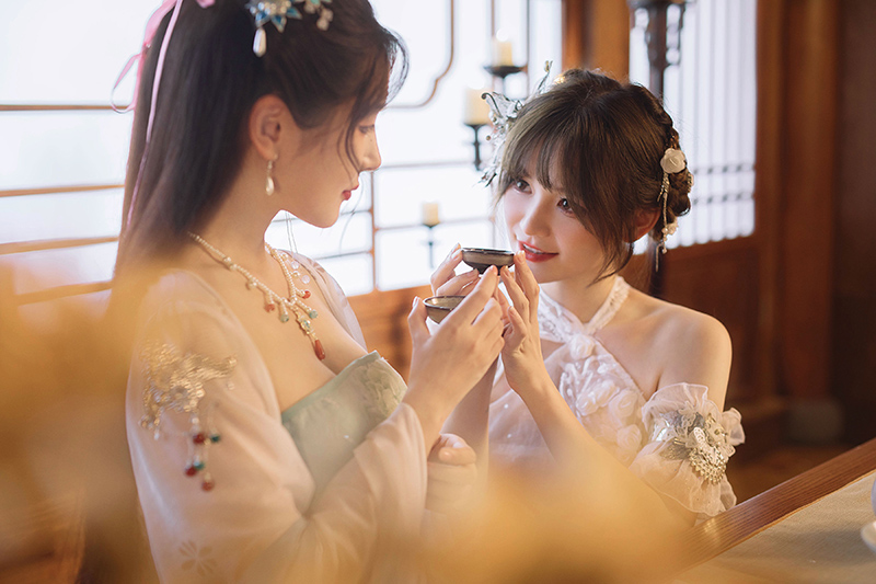 两位古装美人闺阁煮茶小聚古风写真（三）
